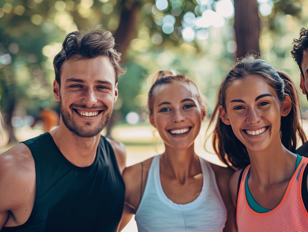 Група людей на тренуванні з позитивними емоціями